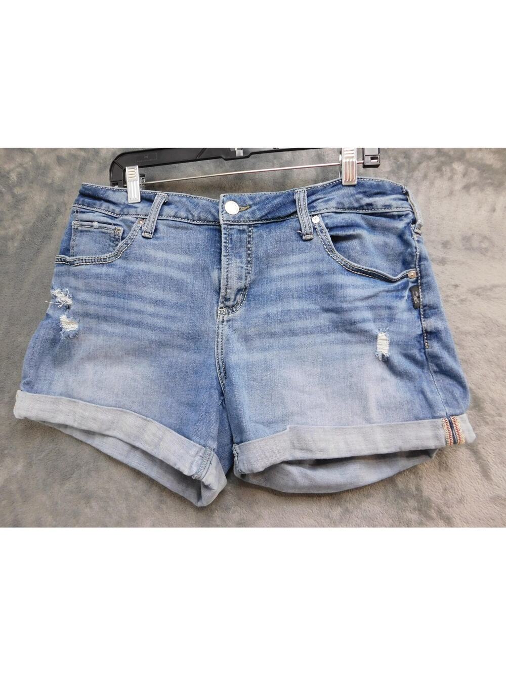 Silver Jeans Co. Boyfriend Shorts Womens W32 Blue Cuffed Distressed Casual